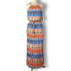 NWT Athleta Sunset Halter Maxi Dress, Multi Color, Sz XS Stripe Resort Cruise